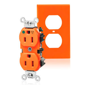 Tomacorriente Doble 2P+T Tipo Leviton 15A 125V Naranja Con Tapa
